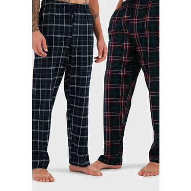 Buratti Pamuklu Regular Fit Normal Bel Düz Paça Cepli 2'li Paket Pijama Altı Erkek Pijama Altı