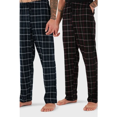 Buratti Pamuklu Regular Fit Normal Bel Düz Paça Cepli 2'li Paket Pijama Altı Erkek Pijama Altı