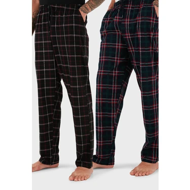 Buratti Pamuklu Regular Fit Normal Bel Düz Paça Cepli 2'li Paket Pijama Altı Erkek Pijama  Altı