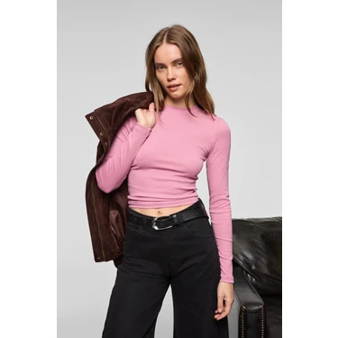 Grimelange GRIGROS Kadın Esnek Kumaşlı Vücuda Oturan Slim Fit Uzun Kollu Lila