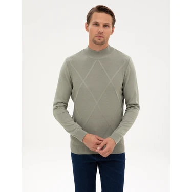 Pierre Cardin Erkek Ada Çayı Slim Fit Yarım Balıkçı Yaka Triko Kazak