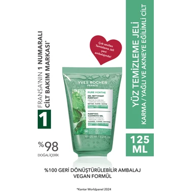 Yves Rocher Yüz Yıkama Jeli-Karma,yağlı, Sivilce Eğilimli Cilt-Pure Menthe Arındırıcı Botanik