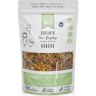 OG natural Organik Karışık Sebzeli Tam Buğday Boncuk Makarna 200 Gr +8