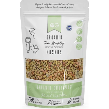 OG natural Organik Karışık Sebzeli Tam Buğday Bebek Kuskus 250 Gr +8 Ay İçerik: