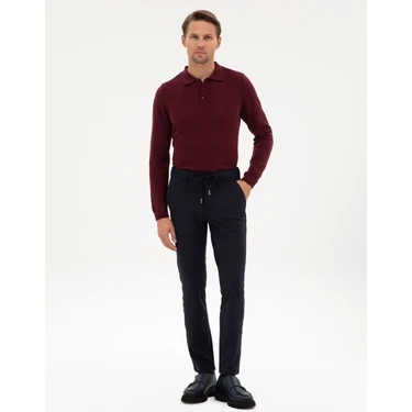 Pierre Cardin Erkek Lacivert Slim Fit Beli Lastikli Kordonlu Jogger Kanvas Pantolon