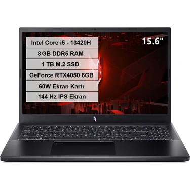 Acer Nitro V 15 Intel Core i5 13420H 8GB DDR5 1TB M.2 SSD RTX 4050-6GB 60W FreeDos 15.6" FHD IPS