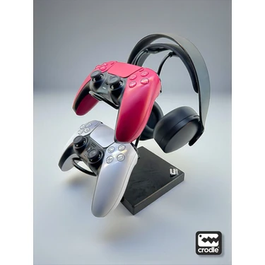 Crodle Siyah Ahşap ve Siyah Metal Gaming Ps4 Ps5 Xbox Joystick Controller Tutucu ve Kulaklık Dikey