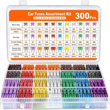 Oto Araç Bıçak Sigorta Micro-Mini-Standart Boy Sigorta 300'LÜ Set 2-3-5-7.5-10-15-20-25-30-35-40