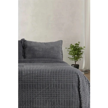 Merinos Modern Line 3 Parça Gri Battaniye Seti 200 x 220 cm Düz Desenli Polyester