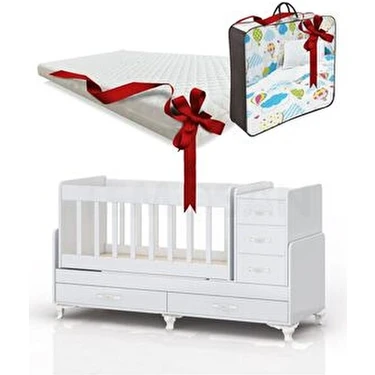 Temosan Uzayabilen Sallanır Bebek Beşiği Uyku Seti Pembe Yataklı Full Set 60 x 120 Beyaz Renkli
