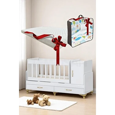 Temosan 2 Çekmeceli Sallanır Bebek Beşiği Sarı Uyku Setli Katlanabilir Ve Taşınabilir