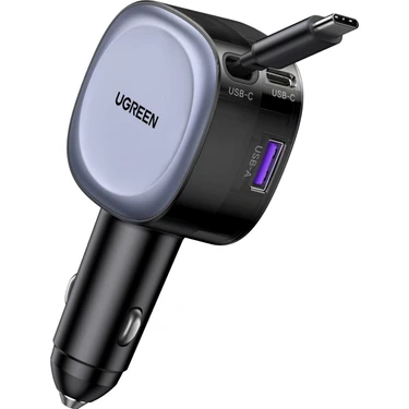 Ugreen 75W 2 Portlu Usb-C Kablolu Araç Içi Şarj Cihazı Çakmaklık Adaptörü,