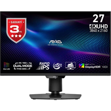 Msı 27" Mag 274UPDF E16M 3840X2160 (Uhd) 16:9 Flat Rapıd IPS Mını LED 160HZ 0.5ms Adaptıve-Sync
