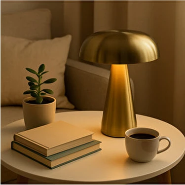 Büyük Şarjlı Gold Mantar Masa Lambası – Modern Dekoratif LED