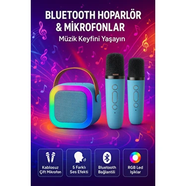 Omaze Mikrofonlu Karaoke Bluetooth Hoparlör Rgb LED Işıklı 5 Efektli Ses