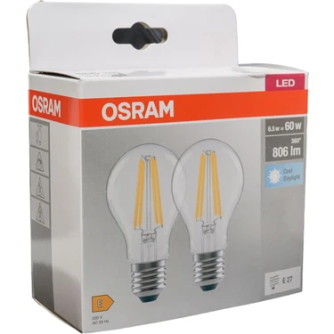 Osram LED 6.5W 6500K 806LM E27 Duy Beyaz Işık 2'li Paket