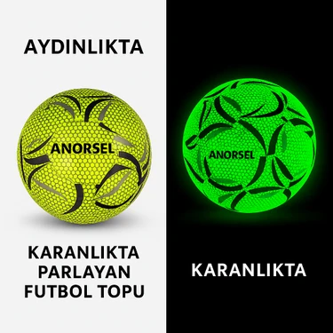 ANORSEL Karanlıkta Parlayan Futbol Topu 5 Numara Yeşil Plastik Materyal ile Çim Zemin
