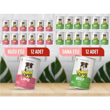King Sos Içerisinde Et Parçacıklı Kuzu Etli ve Dana Etli Köpek Konservesi 400 Gr*24