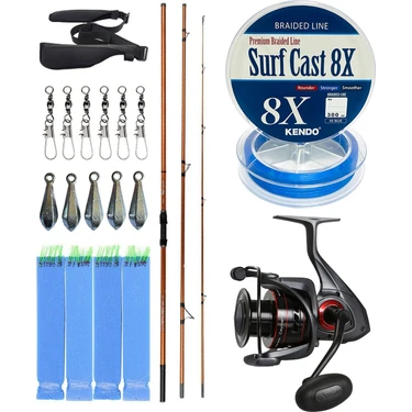 Yekoutdoor Profesyonel Olta Seti Okuma Trio Rex Surf 450CM 120-250 gr 3 Parça Surf Kamışı&okuma