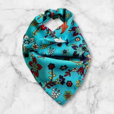 ALS Tasarım Dünyası Mavi Renk Içerisinde Çiçek Desenli Çok Amaçlı Bandana %100 Cotton BND8183, One