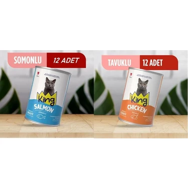 Kking Sos Içerisinde Et Parçacıklı Tavuklu ve Somonlu Kedi Konservesi 400 Gr*24