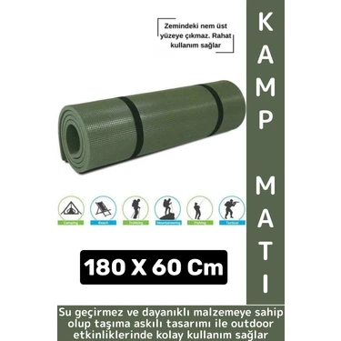 Dayanıklı Kamp Outdoor Yoga Pilates Su Geçirmez Hafif 12 mm Kalın Köpük 180 x 60 cm Askeri Haki