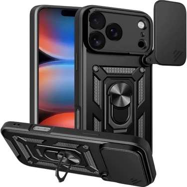 Apple iPhone 17 Pro Max Kılıf Kamera Korumalı Sürgülü Yüzüklü Armor Military Tank Kızaklı Sert