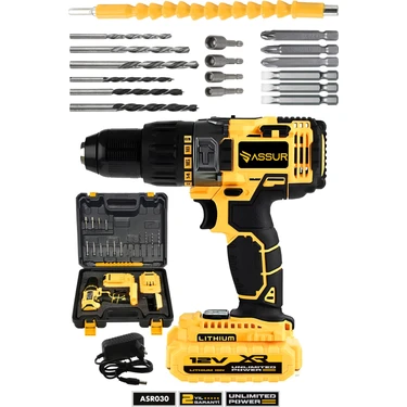 Assur 12V Çift Akülü Metal Şanzıman Bakır Sargı Akülü Vidalama Şarjlı