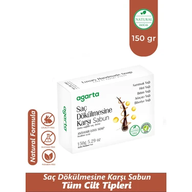 Agarta Doğal Saç Dökülmesine Karşı Sabun 150 Gr Sarmısak Yağı ve Hint Yağı İçeren Etkili