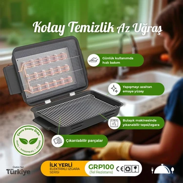 Avrasya Grill GRP100 Tel Rezistanslı Elektrikli Izgara Siyah Emaye Kaplama Kolay Temizlik