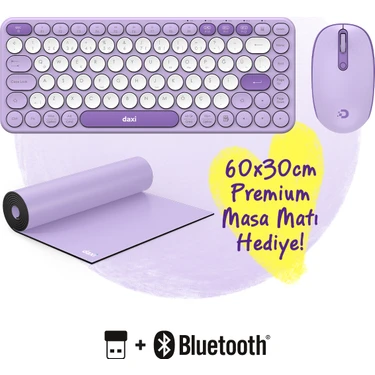 Daxi MK350 Creator Pro Sessiz 3 Kanallı Bluetooth + 2.4g Wireless Türkçe Q Klavye Mouse