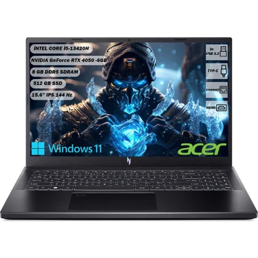 Acer Nitro V15 İ5-13420H 8 GB 512 GB SSD RTX4050-6 GB 15.6" FHD IPS 144 Hz Windows 11 Home