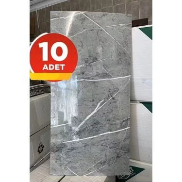 BienHome 10 Adet 30X60 cm Gri Mermer Desenli Kendinden Yapışkanlı Seramik Köpük Banyo Wc Kaplama
