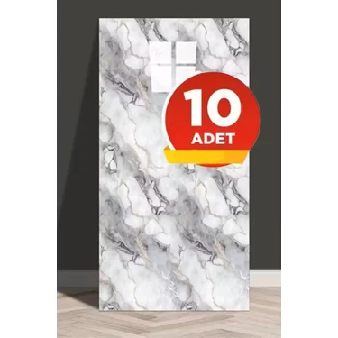 10 Adet 30X60 cm Açık Gri Damar Mermer Desenli Kendinden Yapışkanlı Mutfak Banyo Wc Kaplama Pvc