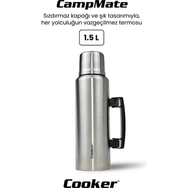 CKR2084 Campmate 1.5 L Paslanmaz Çelik Termos – Çift Kat Vakumlu, Sızdırmaz Kapaklı, 24 Saat Sıcak