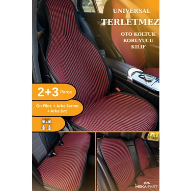 Meka Part Terletmez Oto Koltuk Koruyucu Kılıf %100 Pamuk 5 Li Tam Set Kırmızı Siyah Peugeot 408 Tüm
