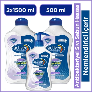 Activex Antibakteriyel Sıvı Sabun Hassas 2×1,5 Lt + 500 Ml Nemlendirici