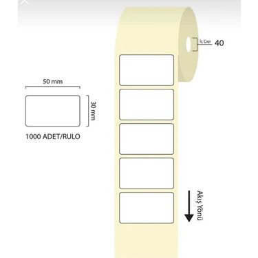 Boş Yapışkanlı Kuşe Barkod Etiketi 50MM x
