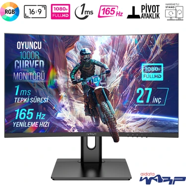Warp WRP27-165-B 27" 165HZ 1ms Rgb 1000R Curved (Hdmı + Display Port) Freesync + G-Sync Fhd Oyuncu