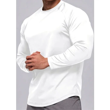 Ghassy Co. Erkek Running Sports Reglan Oval Kesim Uzun Kollu Pamuklu Penye