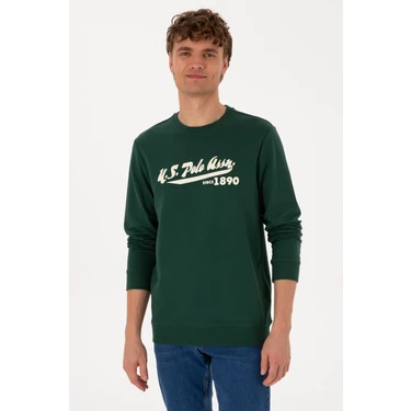 U.S. Polo Assn. Erkek Bisiklet Yaka Regular Fit Koyu Yeşil İnce Sweatshirt