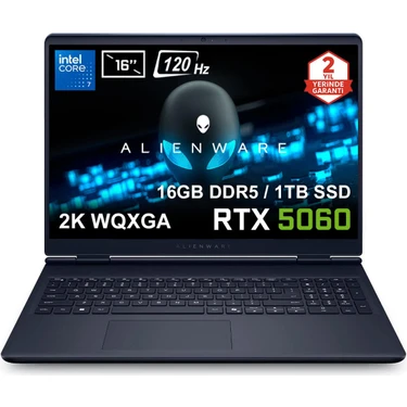 Dell Alienware 16 Aurora Intel Core 7-240H 16GB DDR5 1TB SSD RTX 5060 8GB 16 inç 2K WQXGA 120Hz WVA