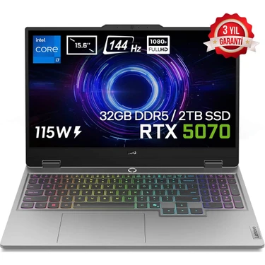 Lenovo LOQ 15IRX10 Intel Core i7-13650HX 32GB DDR5 2TB SSD RTX 5070 8GB 115W 15.6 inç Full HD 144Hz