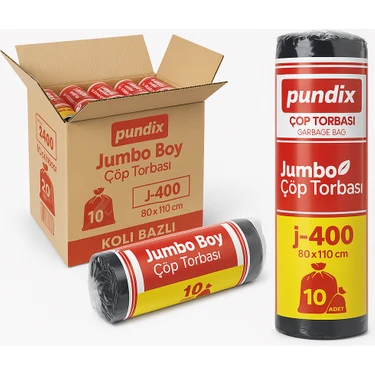 Pundix Pundıx J400 Endüstriyel Çöp Poşeti 80X110 cm Siyah Jumbo Boy Kalın Seri – 1 Koli (20 Rulo /