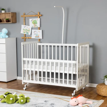 Bamgidoo Ahşap Beşik Anne Yanı Beşik Beyaz 60X120 - Uyku Setsiz Tek Yataklı +