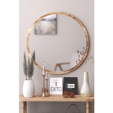 Meddex Yuvarlak Ayna 45 cm Çam Dresuar Hol Koridor Duvar Salon Banyo Wc Ofis