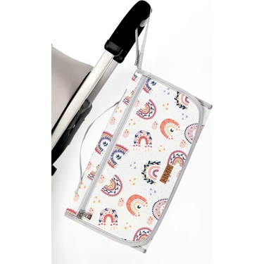 Hamur Bebek Alt Açma Bakım Çantası Organizerli Gökkuşağı Pudra 35x70 cm Sıvı Geçirmez
