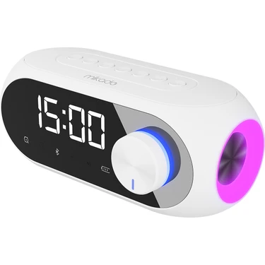 Mikado Md-W7 1200MAH 5W Beyaz Bluetooth-Aux-Derece-Usb-Fm Double Alarmlı Saat Speaker