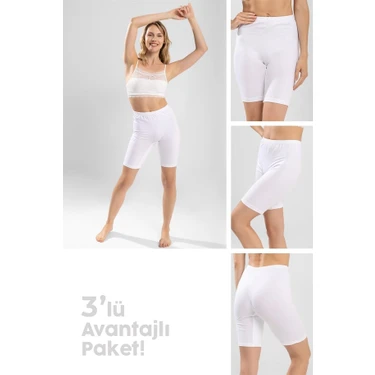 Baykar Kadın Pamuklu Diz Üstü Paçalı Penye İçlik Tayt 3'lü Paket