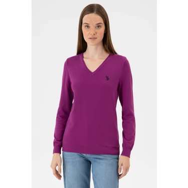 U.S. Polo Assn. Kadın Violet V Yaka Basic Kazak